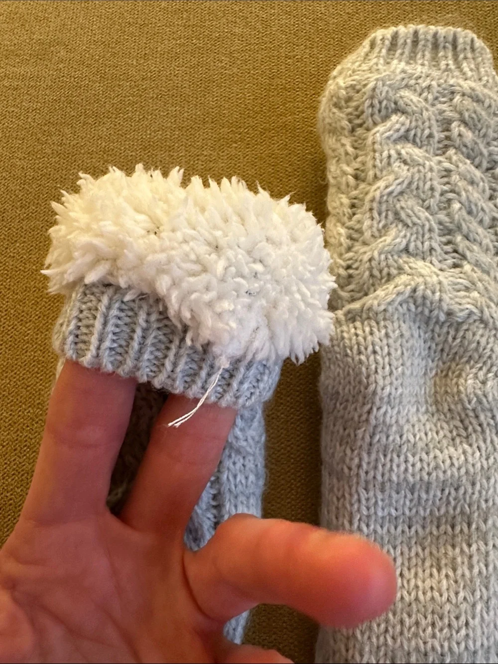 Toddler Cable Knit Slipper Socks in Light Gray